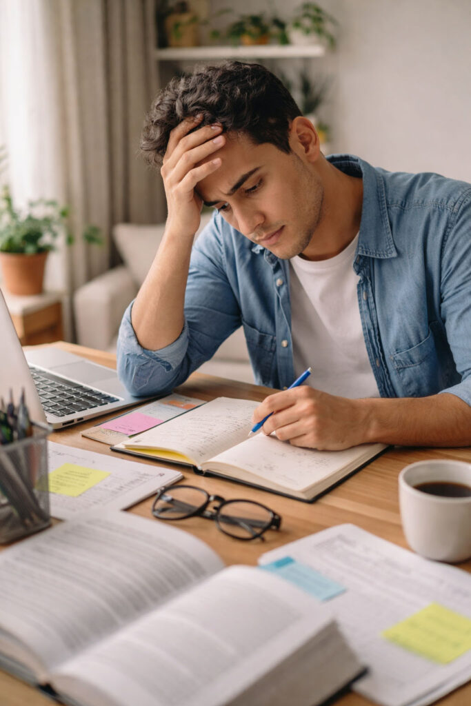 Estudiante organizando ideas para su tesis